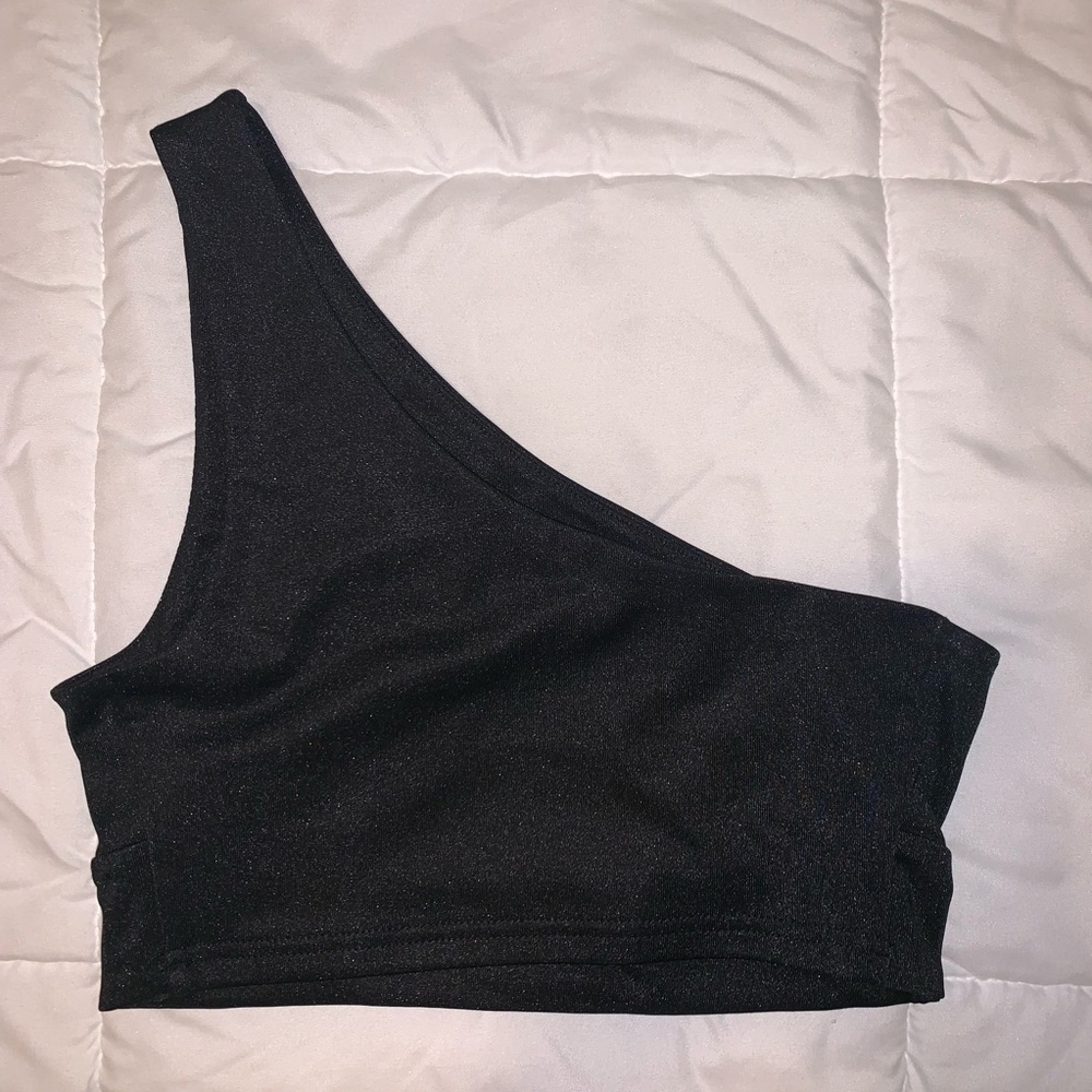 Black One Shoulder Underboob Crop Top